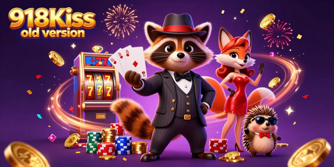 Engage with the 918Kiss old version in a vibrant 3D illustration featuring dynamic casino elements.
