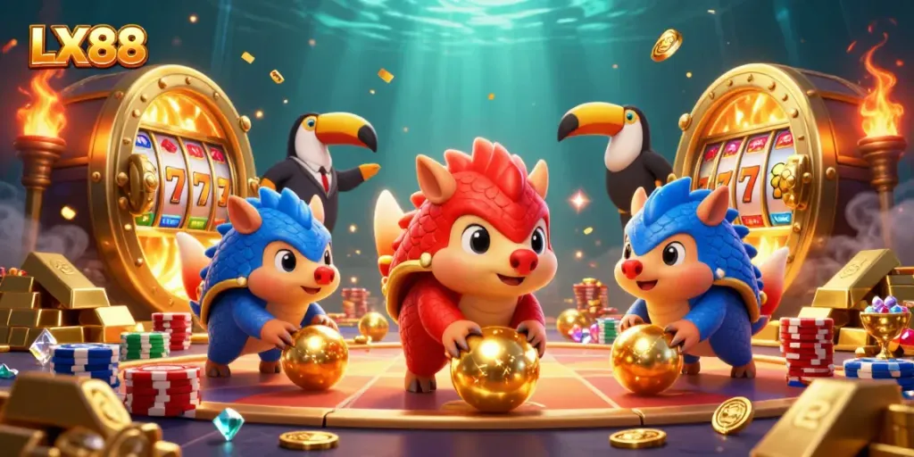 Experience the thrilling world of LX88 with rival pangolins gaming amidst golden treasures and jackpots.