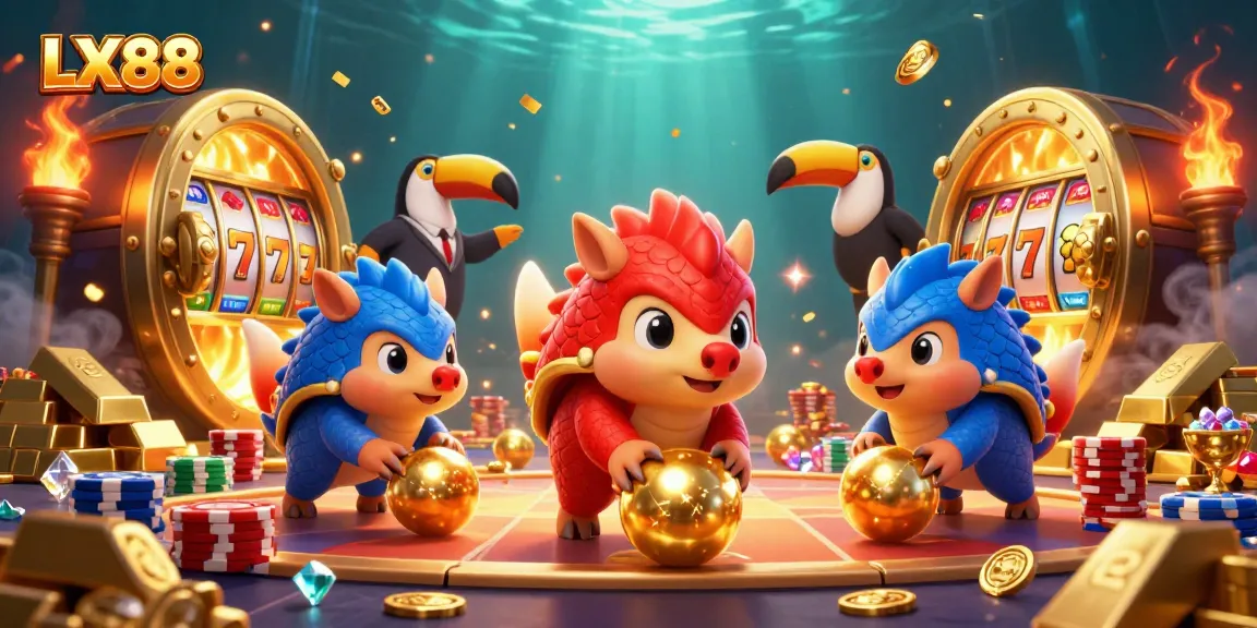 Experience the thrilling world of LX88 with rival pangolins gaming amidst golden treasures and jackpots.