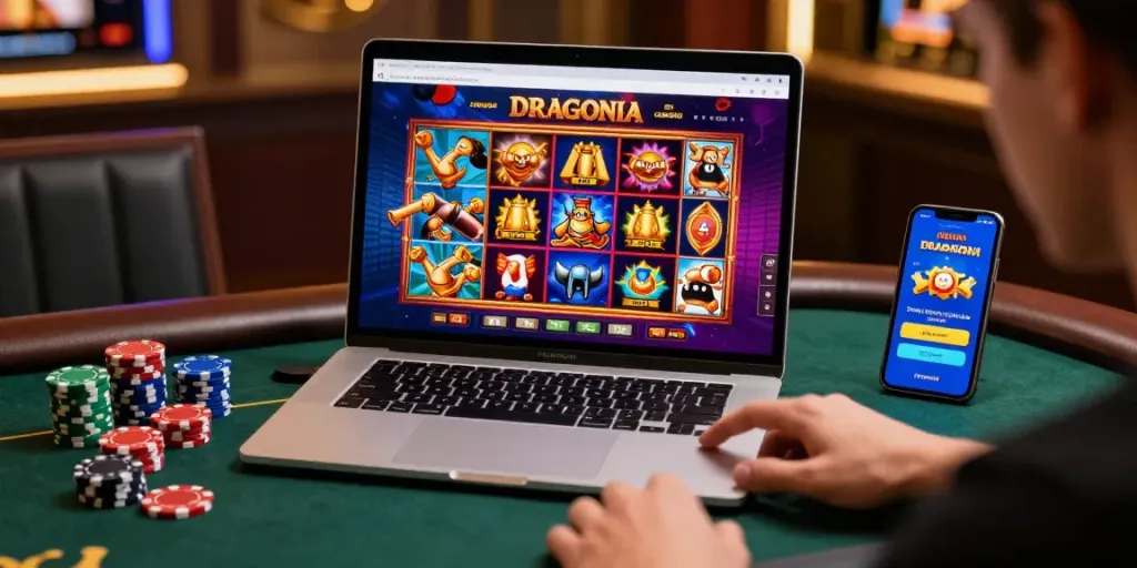Expérience immersive sur https://studiobarw.com/ au Dragonia Casino avec des jeux de machines à sous et un croupier en direct.