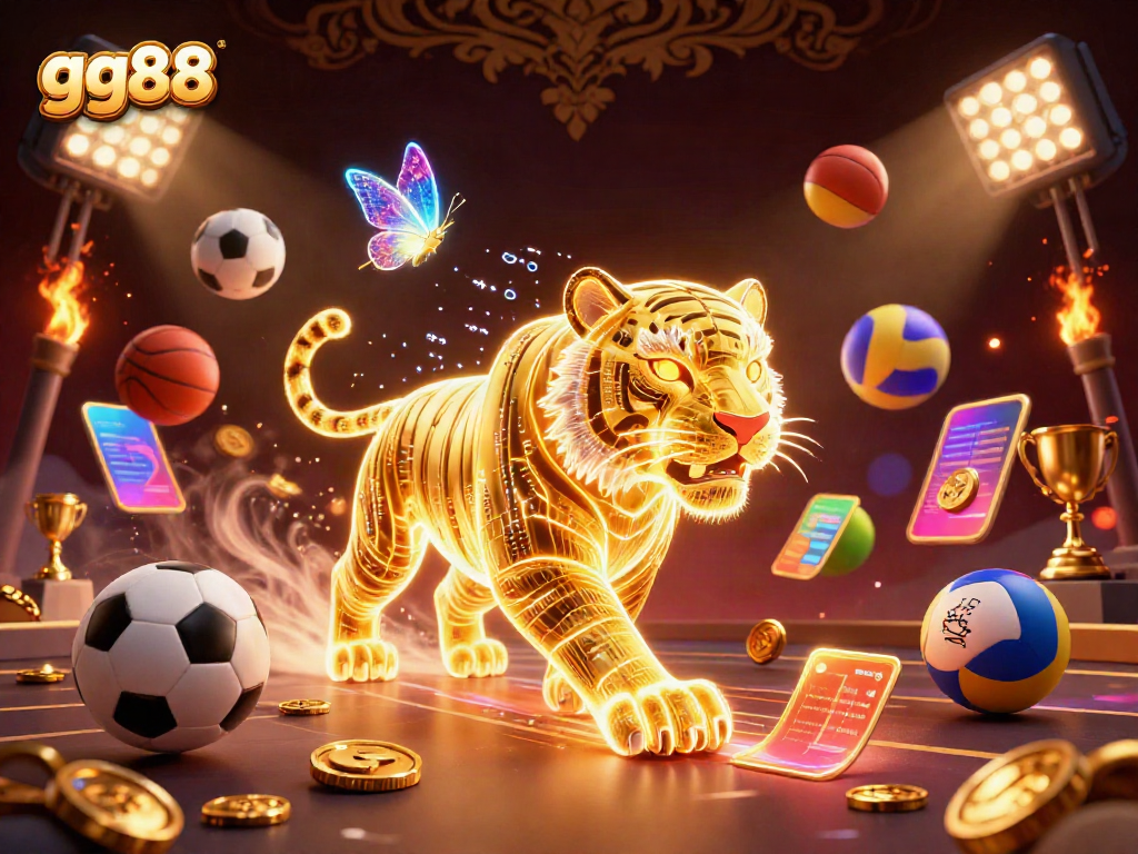 Experience thrilling gaming at gg88 with a vibrant digital casino scene showcasing a neon tiger.