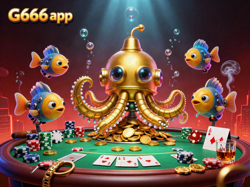 Engage with the dynamic G666 app in a treasure-filled underwater casino scene.