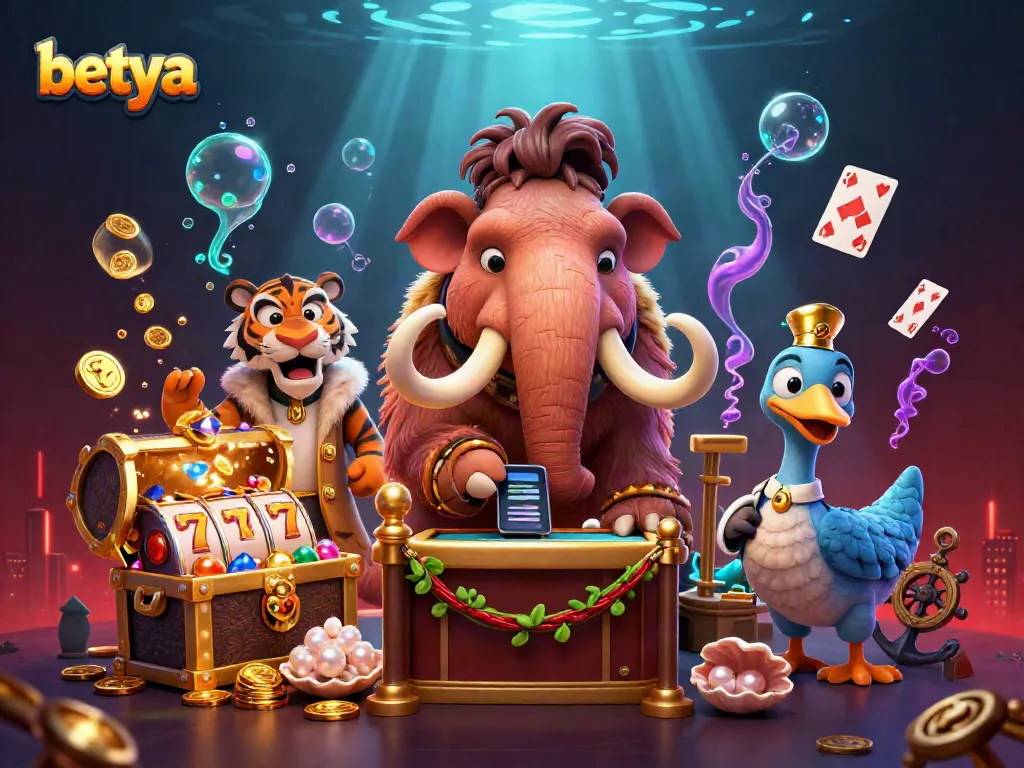 Experience thrilling gaming action with betya as the mammoth bouncer and saber-tooth tiger are set in a vibrant casino scene.