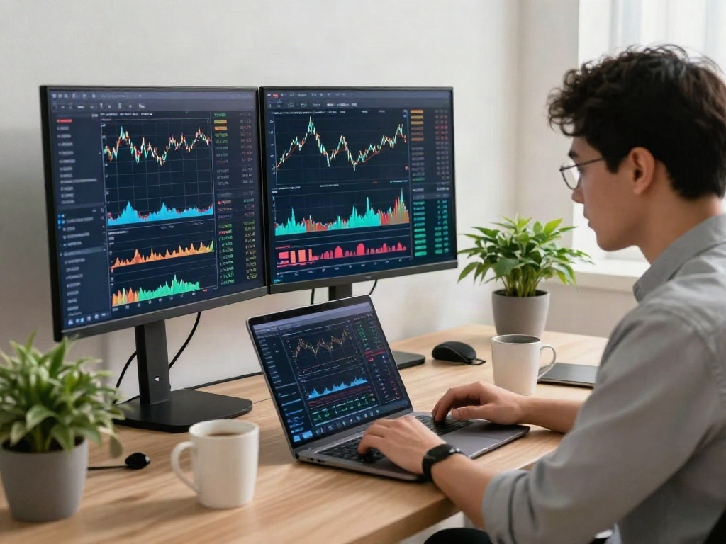 Interface de trading moderne sur la-couponeau.com avec un trader analysant des tendances du marché.
