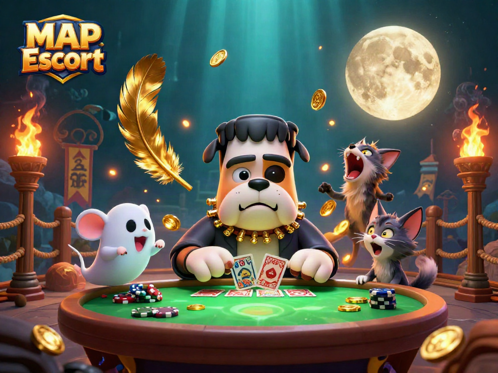 Play MAP Escort in a vibrant casino scene featuring engaging characters and dynamic gambling elements.
